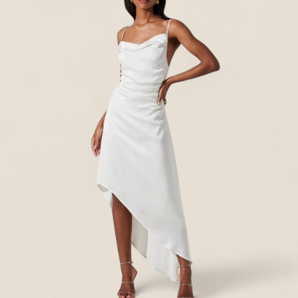 Astr White Asymmetric Slip Mini Dress